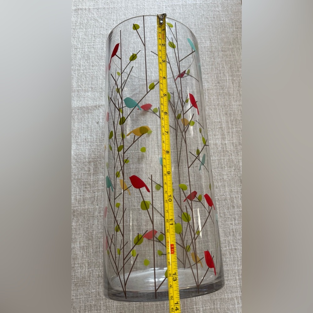 Tall cylindrical decorative tall vase, hand painted birds. - Picture 2 of 5